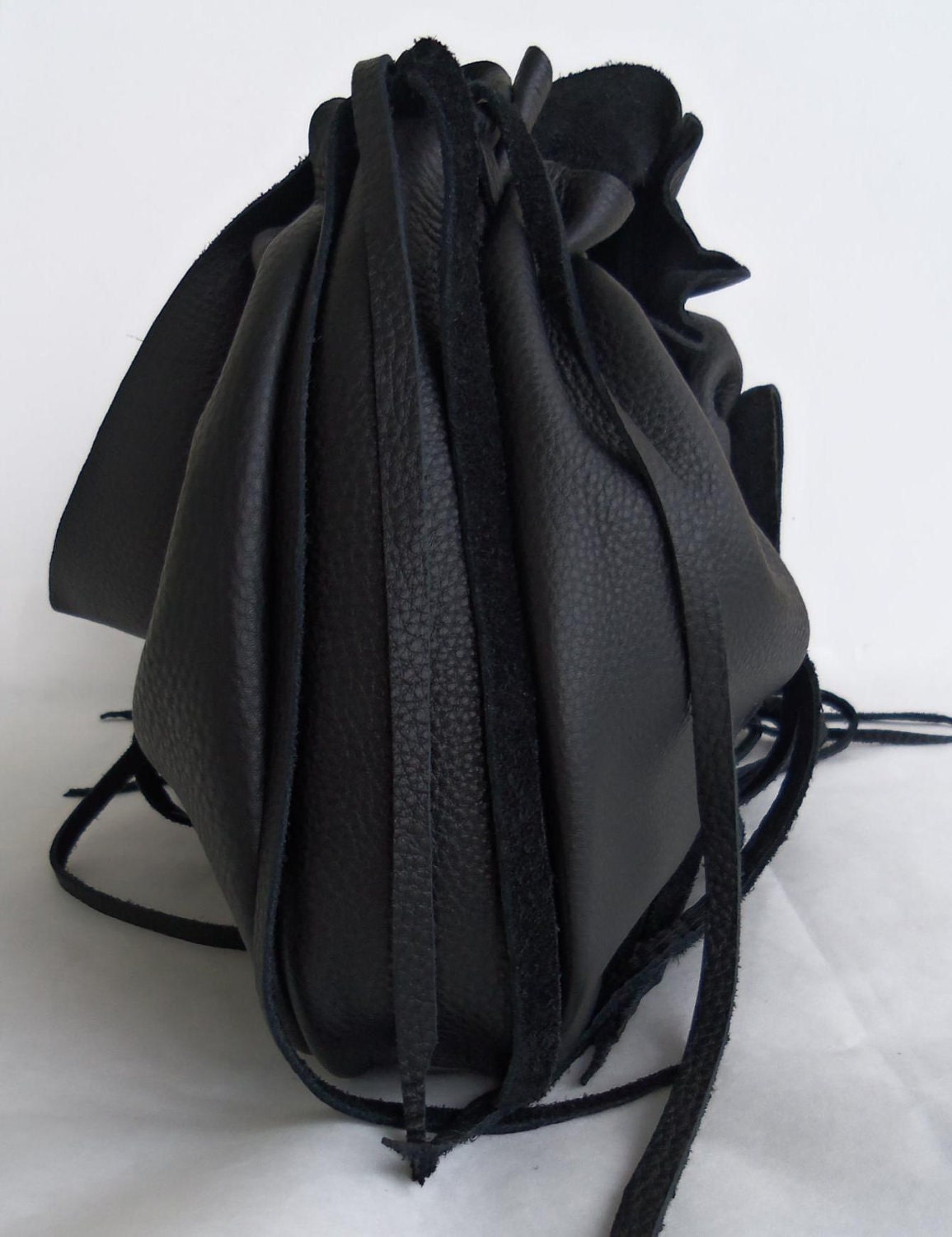black leather handbag, shoulder purse,  boho with   flower, rose, fringe and ruffle by tuscada, made to order
