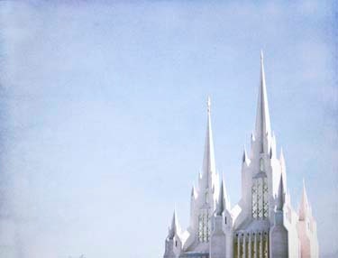 Fairytale Castle- Blue ,White -San Diego Temple LDS, Spring Fresh Geometric Architecture Print 8x10
