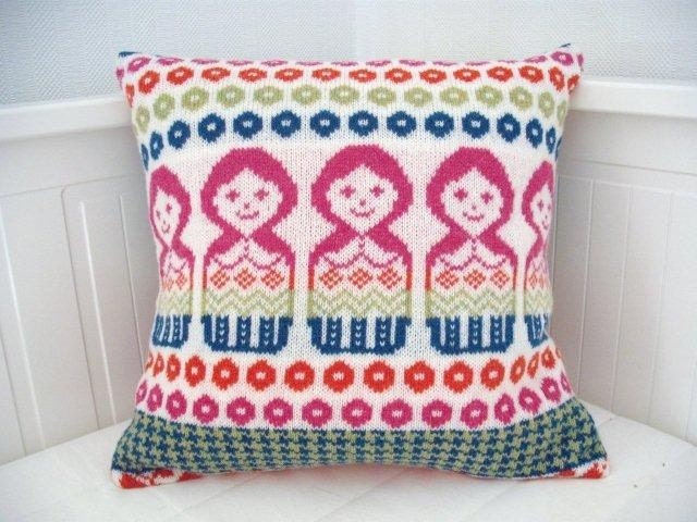 Dolly Mix Fairisle Knitted Cushion Pillow Bright shades