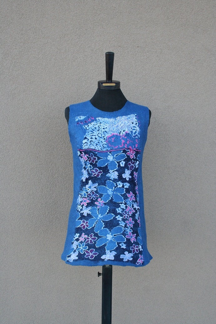 Felted tunic Blue Vision  (size s/m)  gift idea under 100 Spring fashion