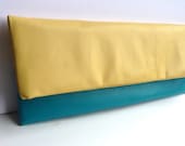 Leather clutch bag, XL, in Lemon and Jade