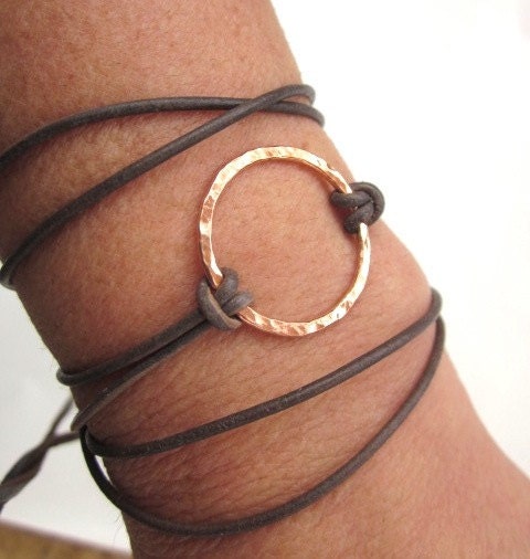 Leather Wrap Bracelet NUDE BEACH Copper and Dusty Brown Leather Cord