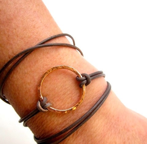 Leather Wrap Bracelet NUDE BEACH Copper and Dusty Brown Leather Cord