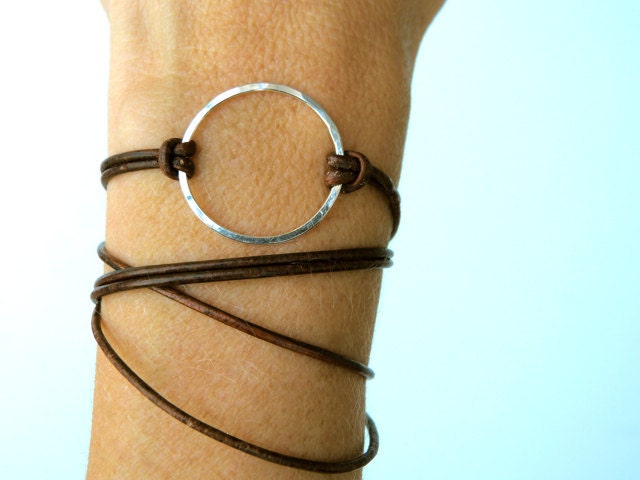 Leather Wrap Bracelet NUDE BEACH in Sterling Silver and Clove