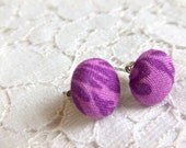 Purple Damask Fabric Button Earrings