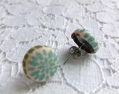 Blue Mum Fabric Button Earrings