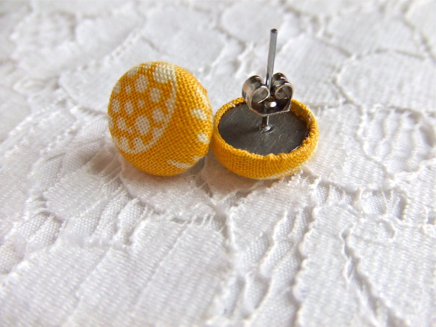 Fabric Button Earrings- Sunshine