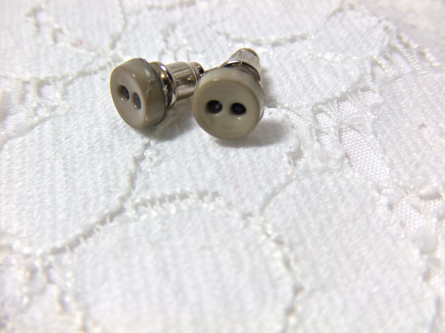 Lucy Button Earrings- Gray