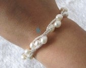 Pearl Bracelet - 8 inches 3 Row 6-7mm White Rice Freshwater Pearl Bracelet - Free shipping