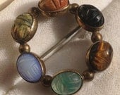 Vintage ADMARK 12 K gold filled scarab gemstone brooch