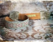 Aqua and Red Leather and Suede Camera Strap