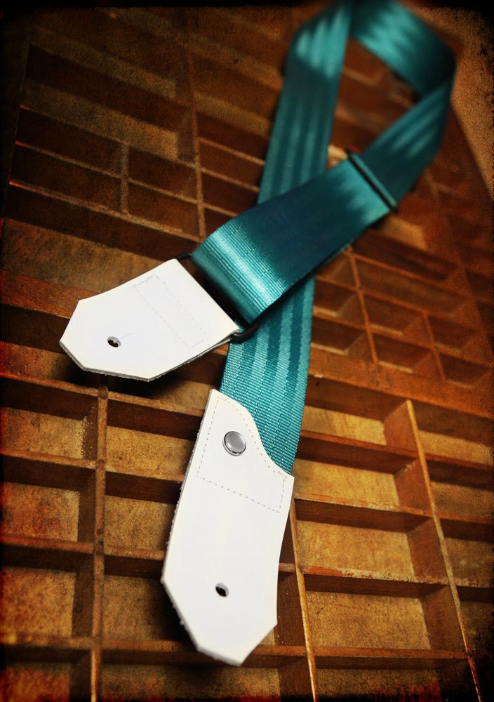 NEW Leather and Seat Belt Guitar Strap - Teal