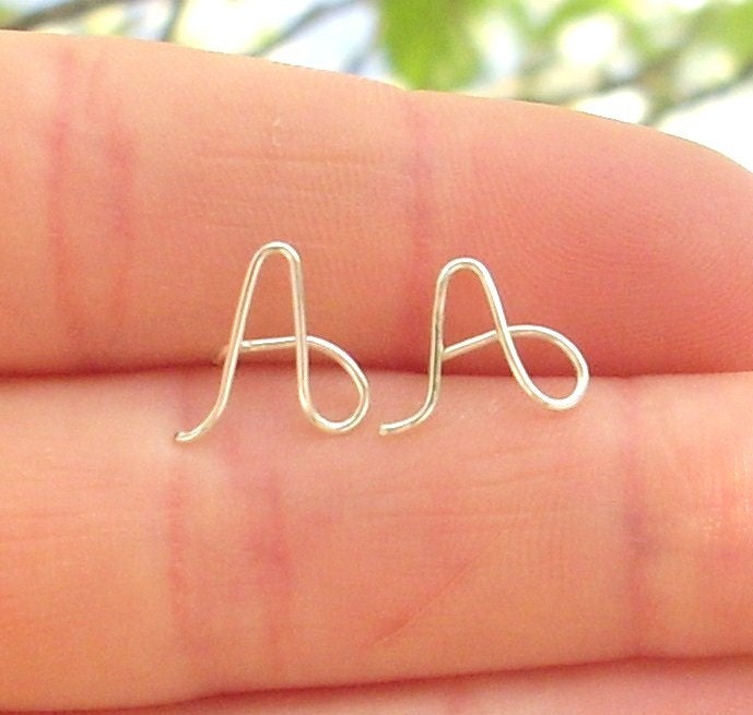 Silver wire initial earrings