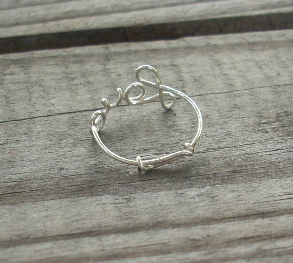 Silver wire LOVE ring