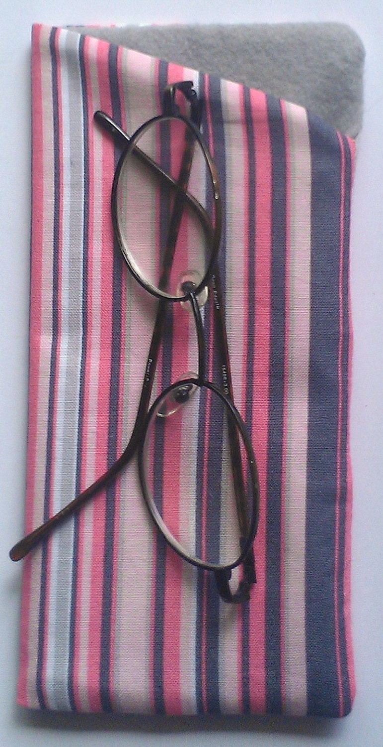 Pink and gray striped eye and sunglass case