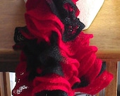 Red With Black Frosting Knit Ruffle Scarf