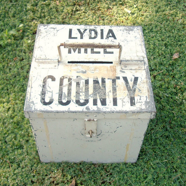 Vintage Metal Ballot Box with Original Paint by CuriosityVintage