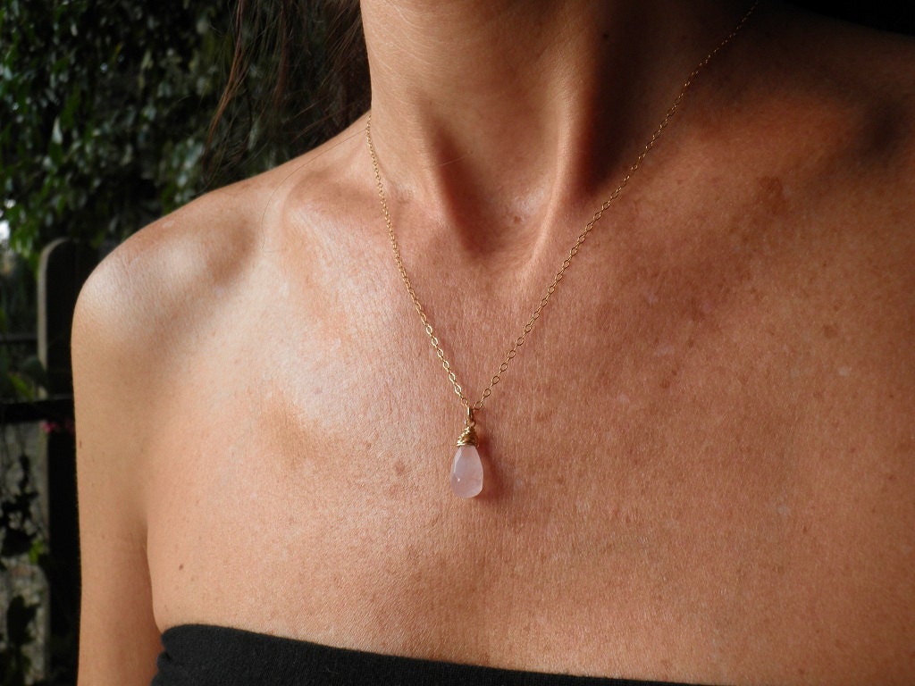 Graduation Gifts, Pink Jewelry Nostalgic Rose Quartz Pendant Gold Filled Necklace, Romantic Feminine Soft Jewelry,Gift For Her