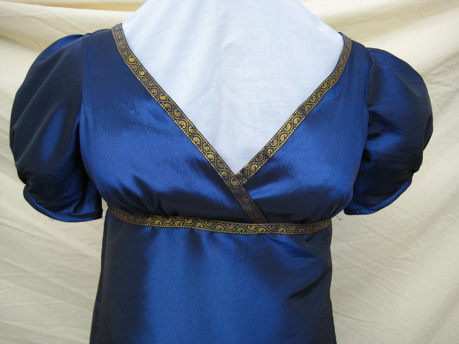 Regency Dress, Ball Gown. Jane Austen. Navy Taffeta, Gold indian trim. Plus Size. READY to SHIP