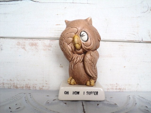 Reserved for Odette Norcrest Owl Oh How I Suffer Vintage Brown Owl Figurine A23