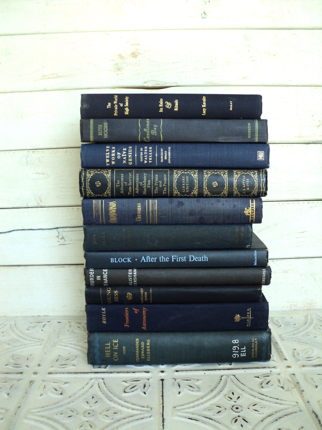 Reserved for Gabriella Dark Blue Instant Library Book Collection by Color Bundle Photography Props Vintage Decorative Books