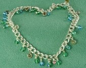 Handmade Blue and Green Crystal Bead Dangle Anklet