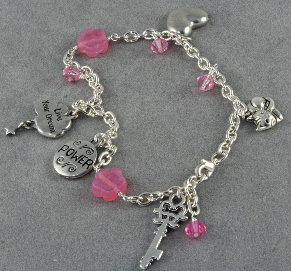 On Sale Handmade Pink and Silver Live Your Dream Charm Anklet