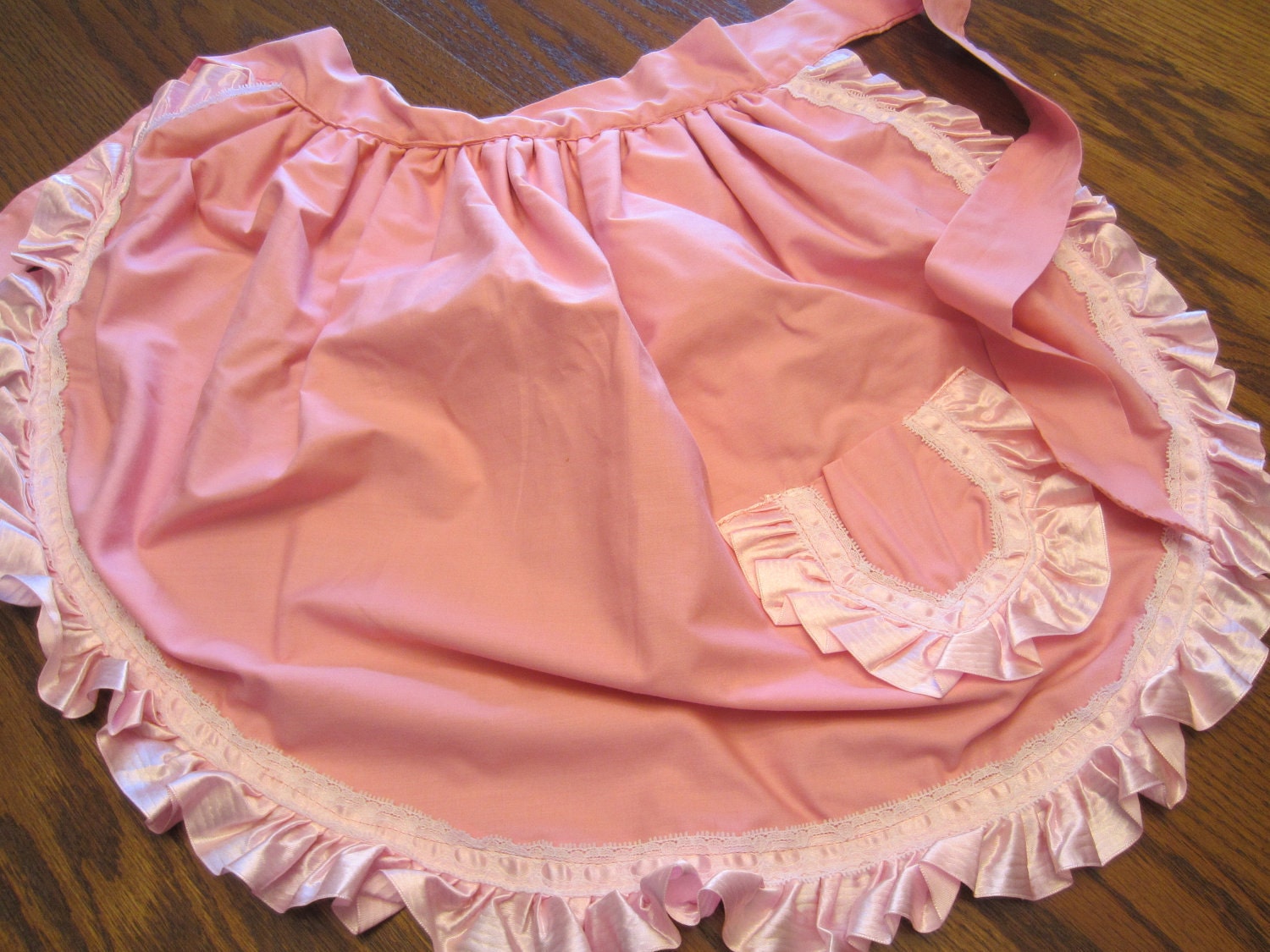 Vintage Handmade Apron, Pink Ruffled