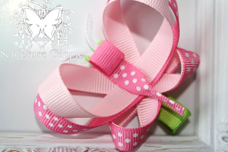 Hot Pink Double Color Pink Butterfly Ribbon Sculpture Hair bow Clip. Free Ship Promo.