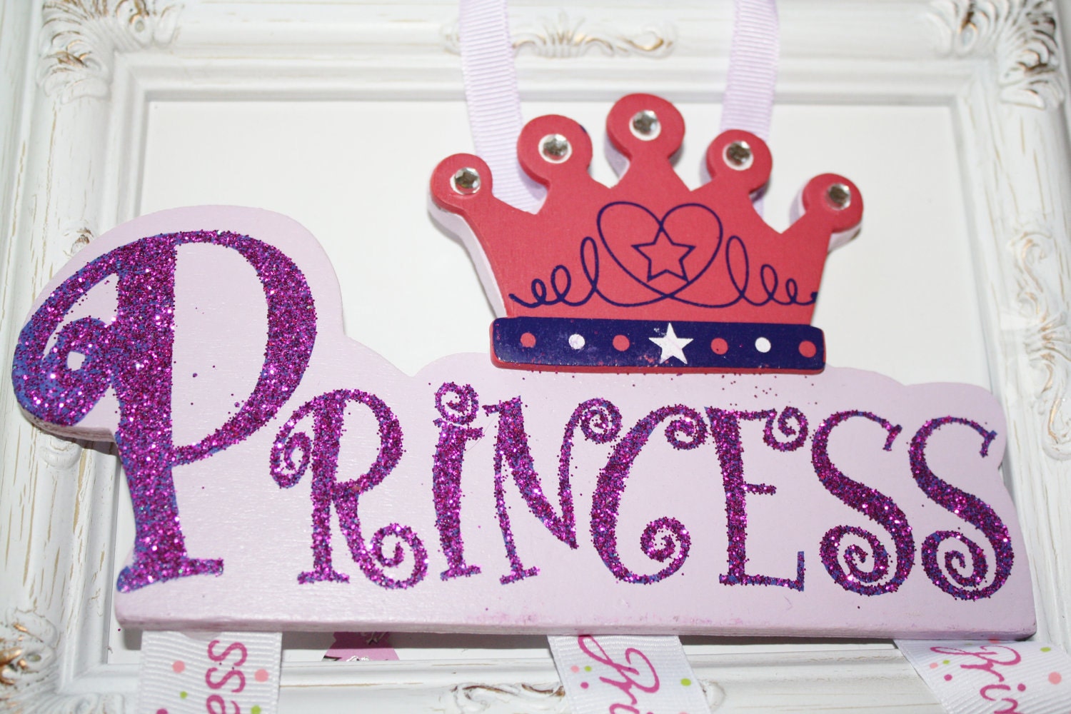 Princess Word Crown Hair Bow Headband Organizer. Princess Hair Clip Holder.  Free Ship Promo.
