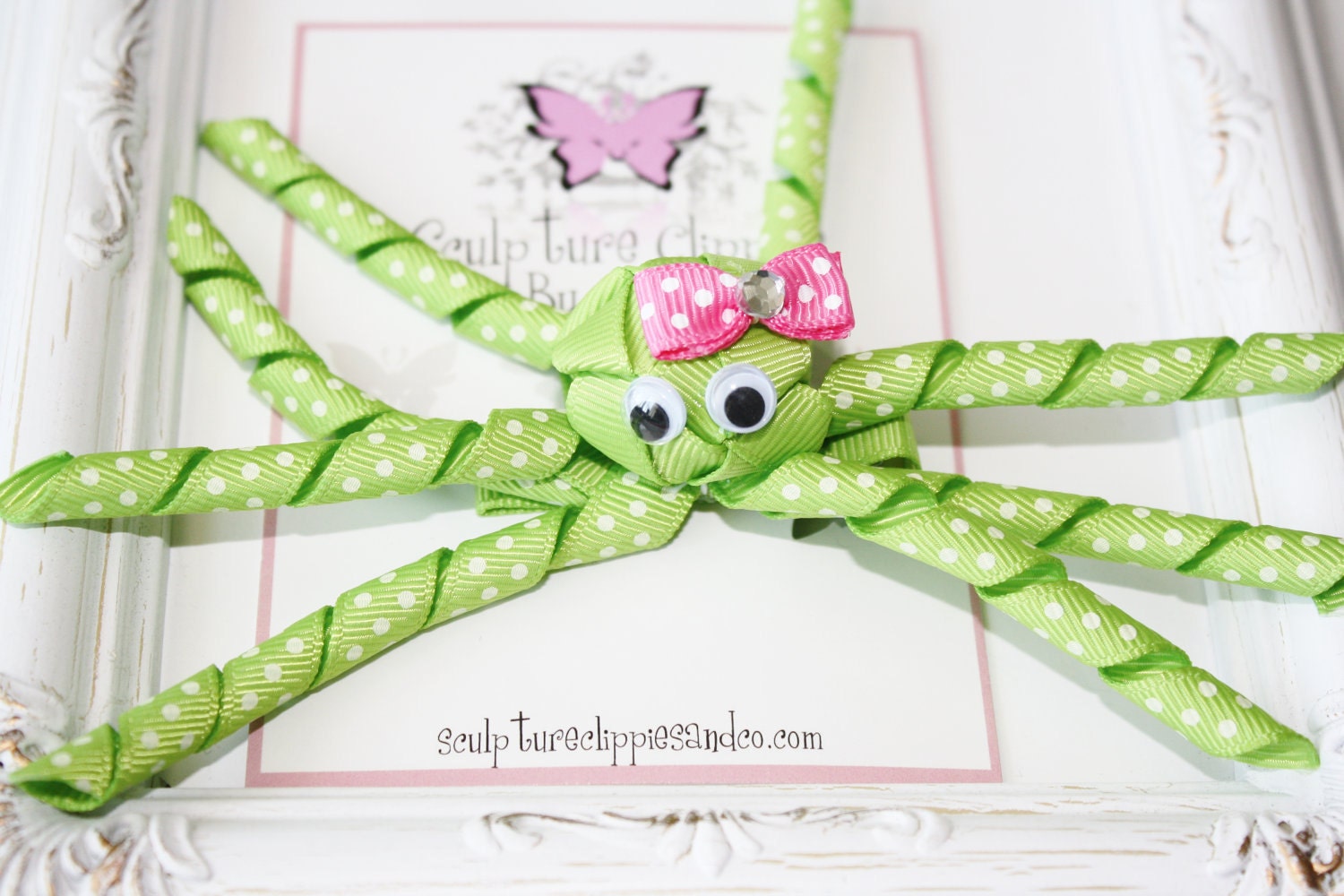 Green Octopus Ribbon Sculpture Hair Clip. Octopus Sculpture Bow. Free Ship Promo.