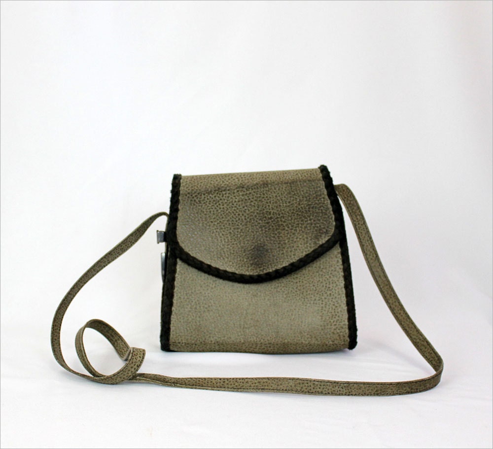 green leather bag / crossbody box purse with engraved silver hardware
