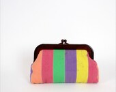 neon color block clutch / striped fabric pouch