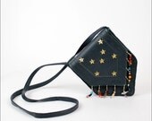 vintage Mille Fiori green leather arrow bag / cross body box purse / stars & beads