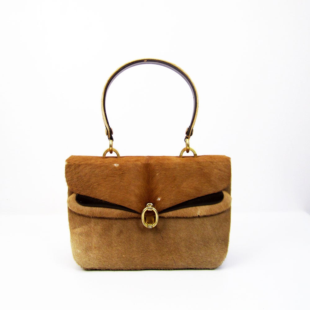 SALE 1960s deer fur box purse