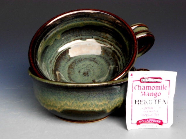 French Onion Soup Bowl Mug Green Glaze