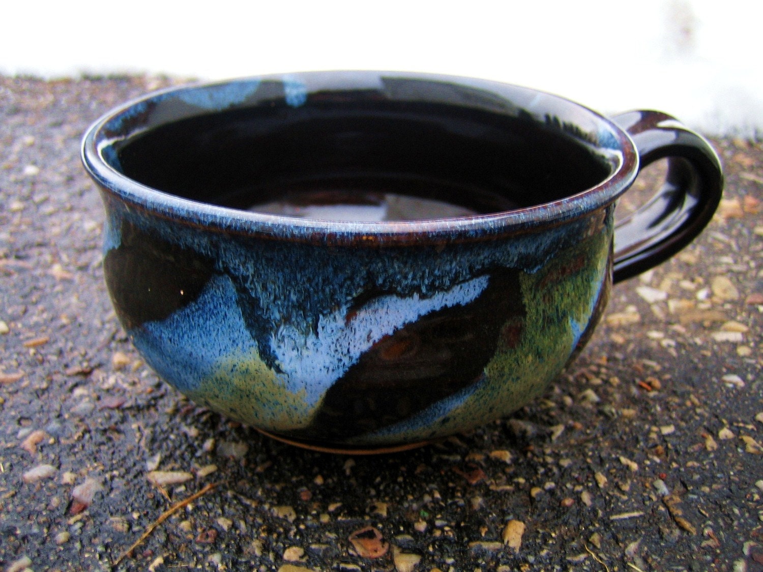 Chili Bowl Ceramic Mug Large Soup Black Blue