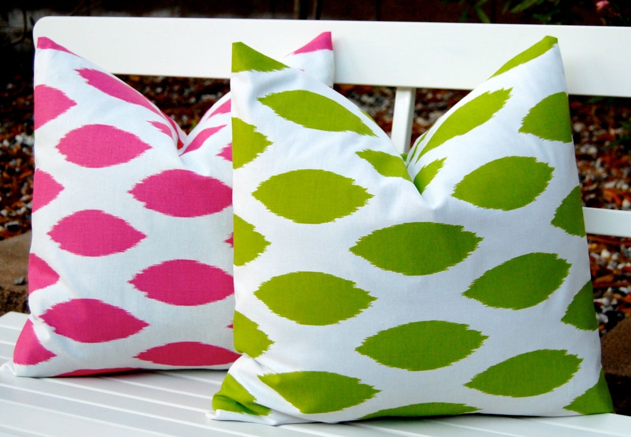 Throw Pillow Covers Cushion Covers 18 x 18 Inches Hot Pink and White and Bright Green and White Chipper