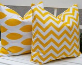 Yellow Chevron Decorative Throw Pillow Covers, Accent Pillows 18 x 18 Inches Nursery Decor Yellow Ikat and Chevron