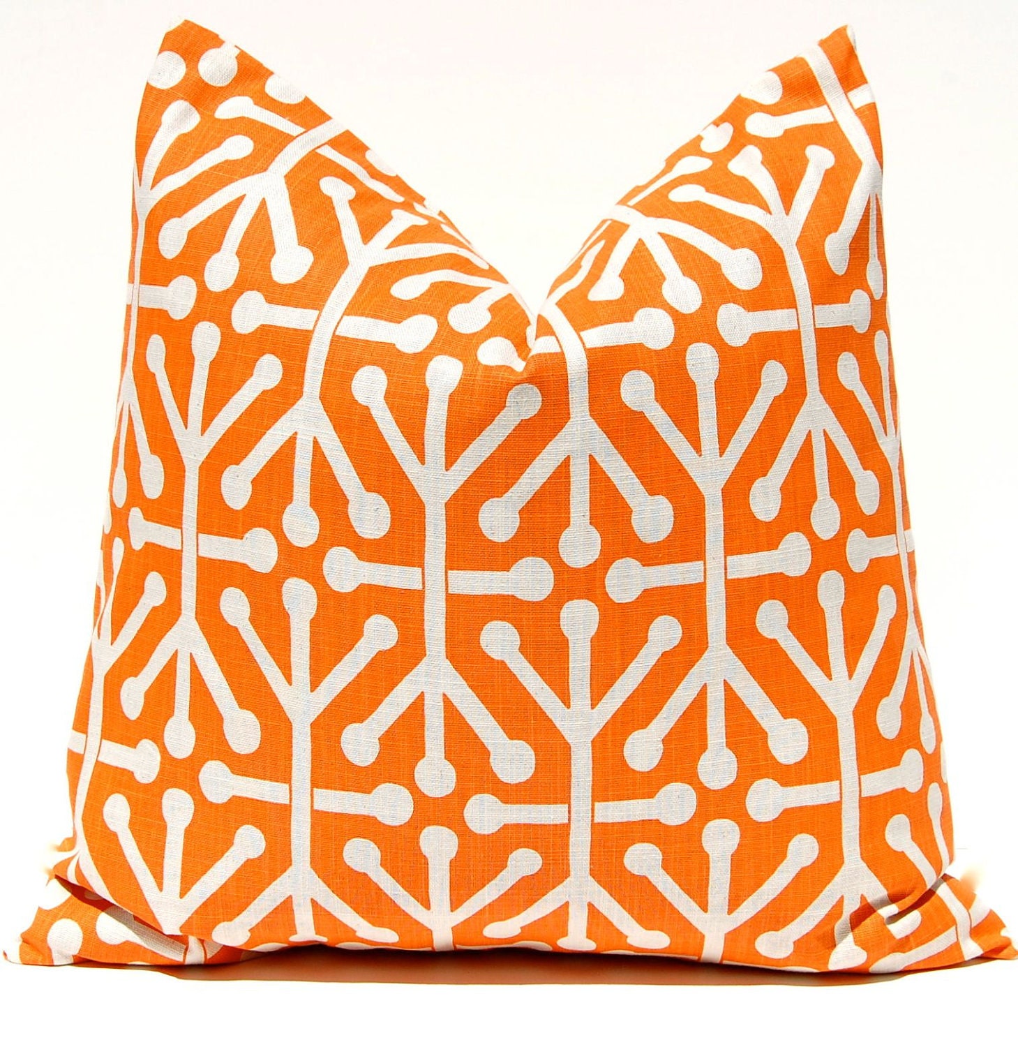 Decorative Throw Pillow Covers Tangerine Orange Jacks on Natural 16 x 16 Inches - NEW - Tangerine Orange Accent Pillows Cushion Covers