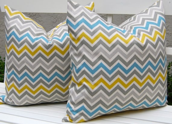 MEMORIAL DAY SALE Chevron Decorative Pillows, 20 x 20, Throw Pillow Covers, Accent Pillows, Missoni Style Pillow Covers Summerland Blue Gre