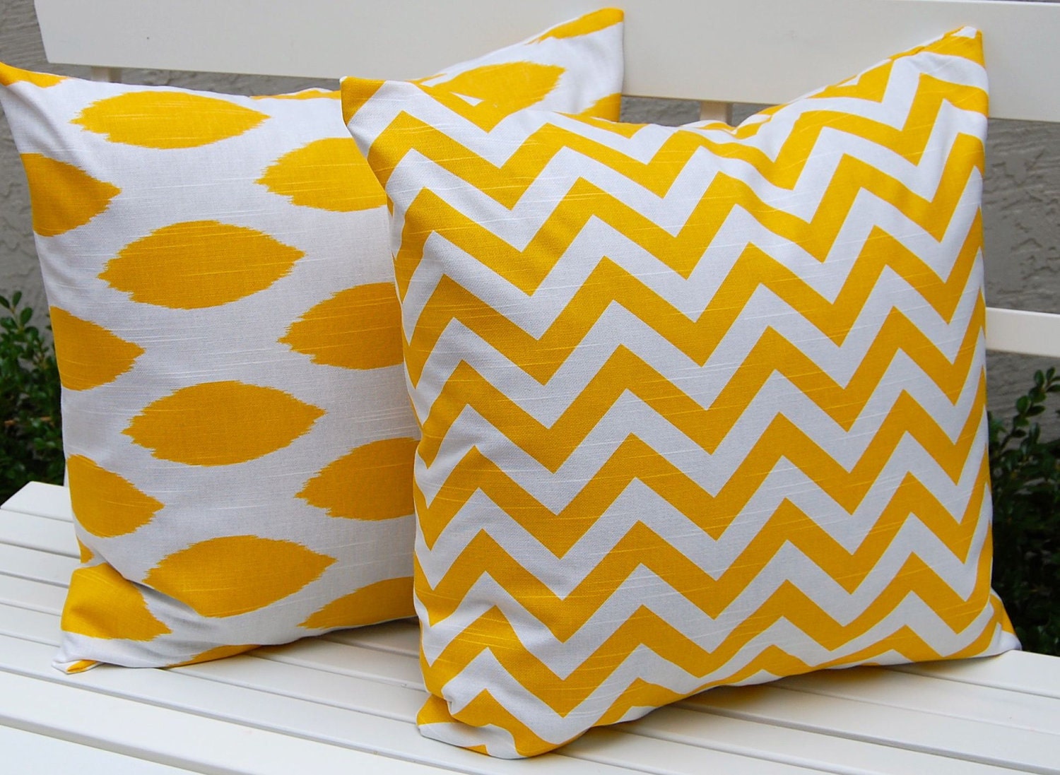 Chevron PIllows Decorative Pillows, Throw Pillow Covers, Accent Pillows 20 x 20 Inches Nursery Decor Yellow Ikat and Chevron
