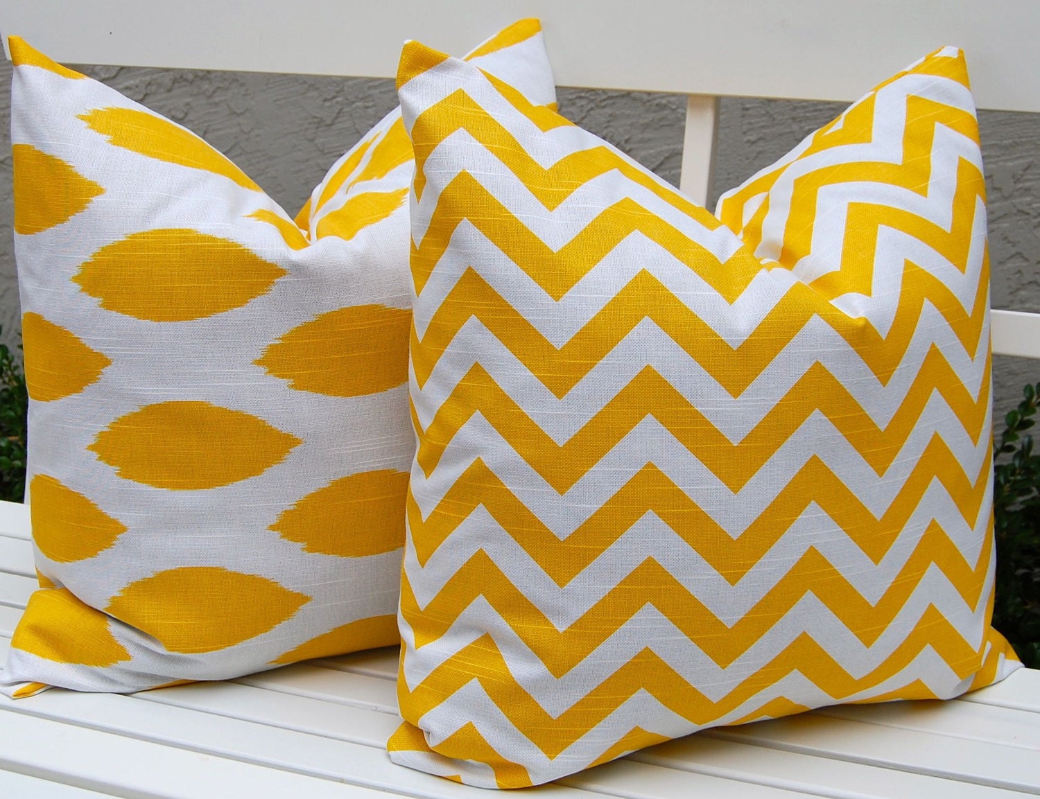 Chevron PIllows Decorative Pillows, Throw Pillow Covers, Accent Pillows 20 x 20 Inches Nursery Decor Yellow Ikat and Chevron