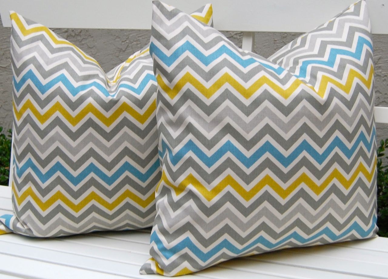 MEMORIAL DAY SALE Chevron Decorative Pillow Covers for 18 x 18 Throw Pillows Summerland Blue Green Chevron