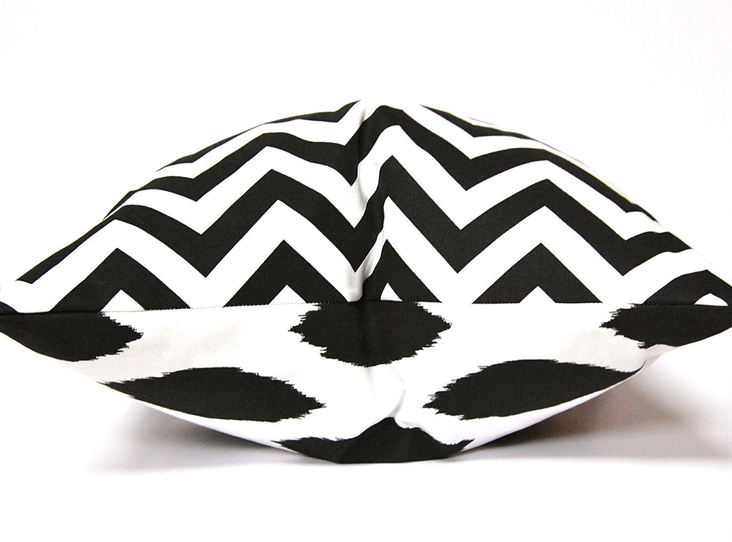 Decorative Pillow Cover, Double Sided, Accent Pillow, One Pillow Cover 20 x 20 Inches Black Ikat and Black Chevron Invisible Zipper Closure