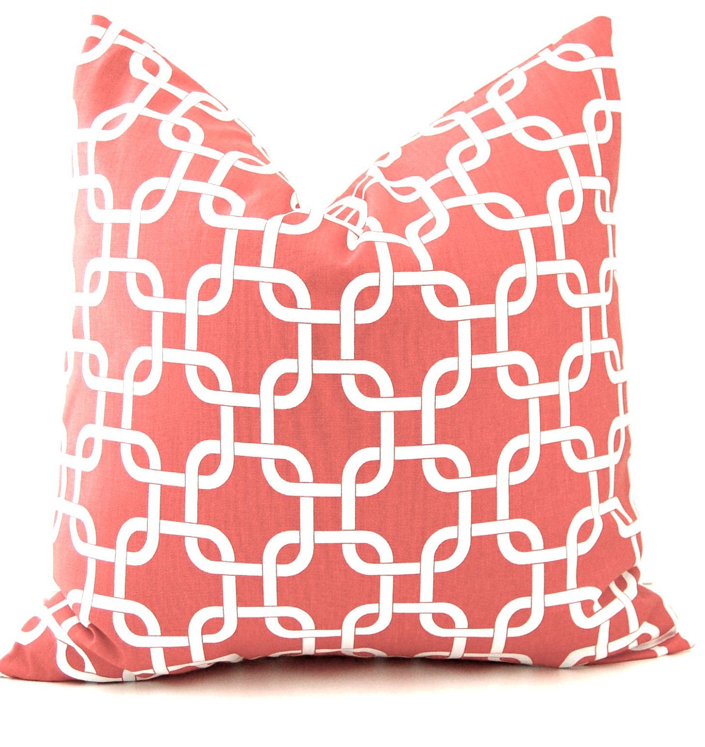 Coral Pillow Decorative Throw Pillow Covers 20 x 20 Inches Combo Pair Pillow Covers Coral Chevron and Chain Link on White