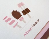 Personalized Stationery, Neapolitan Ice Cream Note Card Set, Ice Cream Party Thank You Notes