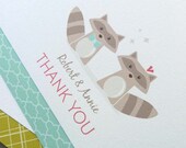 Whimsical Raccoon Wedding Couple Thank You Notes, Engagment Thank You Notes, Couple Personalized Stationery