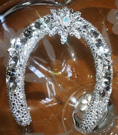 Swarovski crystal encrusted evil eye, lucky good luck home decor flower horseshoe
