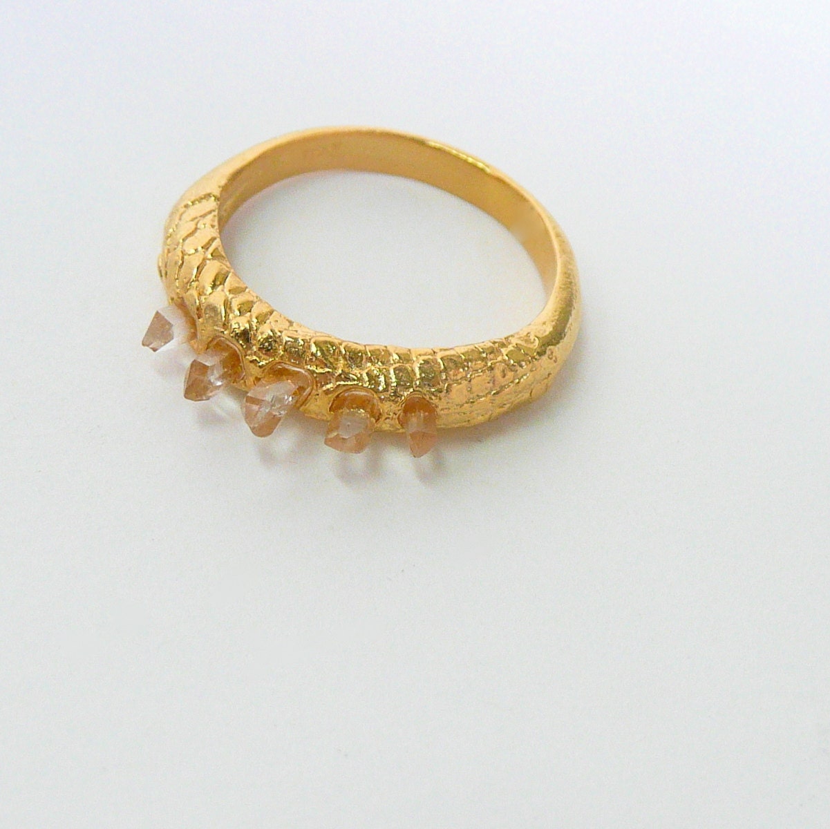 Gold Vermeil Quartz point spiked RING 8.5